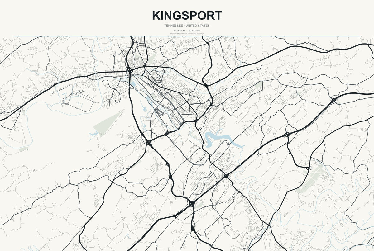 Kingsport, Tennessee City Map Aluminum Sign in Headline Atlas style
