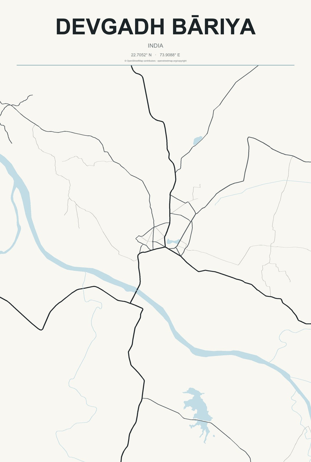 Devgadh Bāriya, India City Map Aluminum Sign in Headline Atlas style