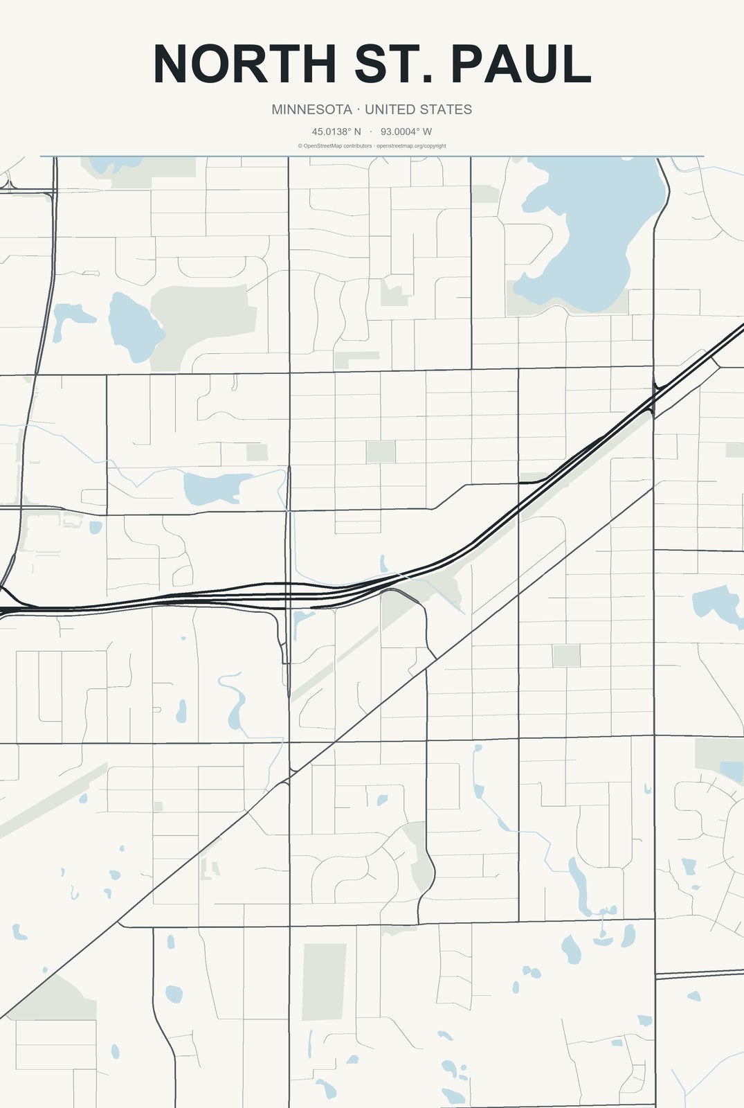 North St. Paul, Minnesota City Map Aluminum Sign in Headline Atlas style