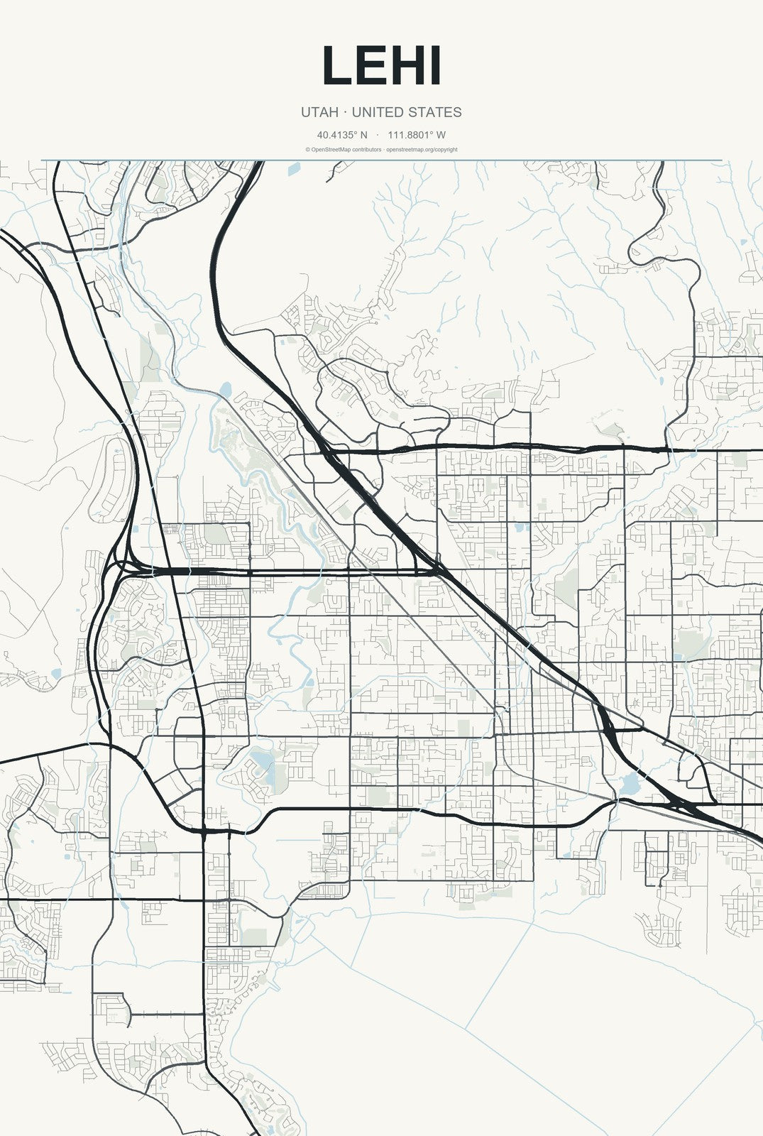 Lehi, Utah City Map Aluminum Sign in Headline Atlas style