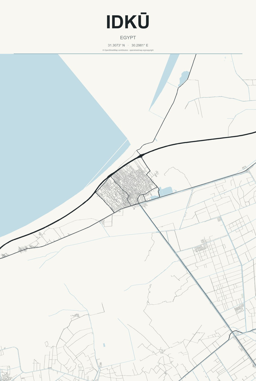 Idkū, Egypt City Map Aluminum Sign in Headline Atlas style