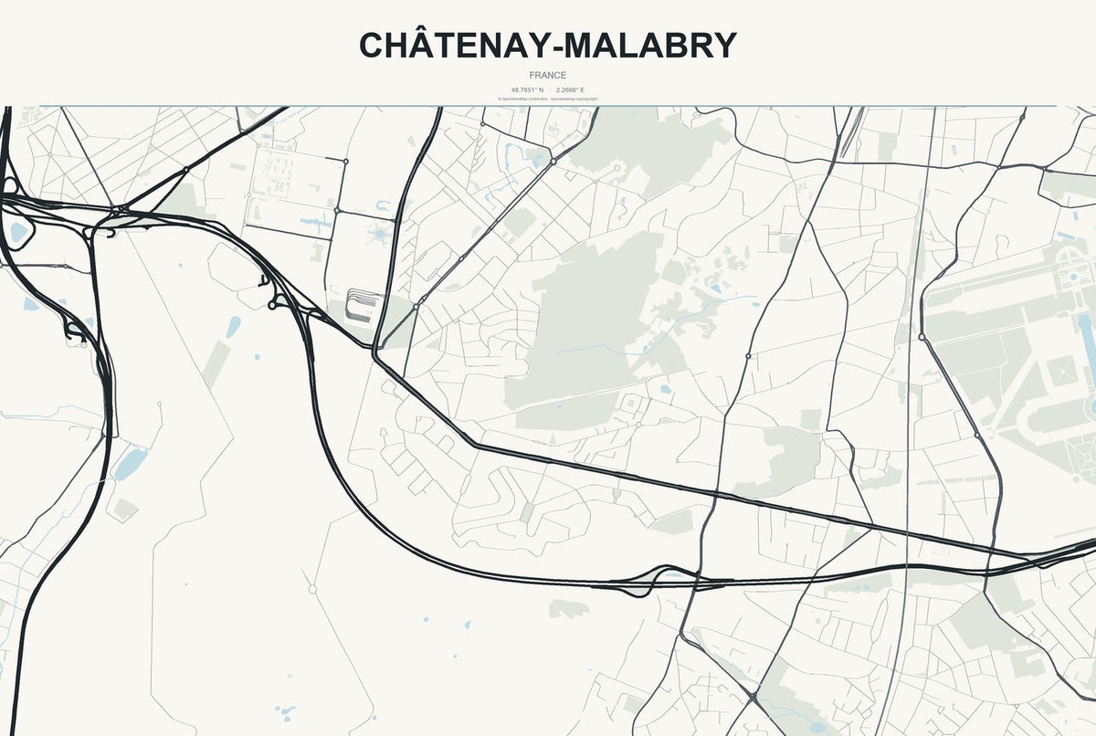 Châtenay-Malabry, France City Map Aluminum Sign in Headline Atlas style