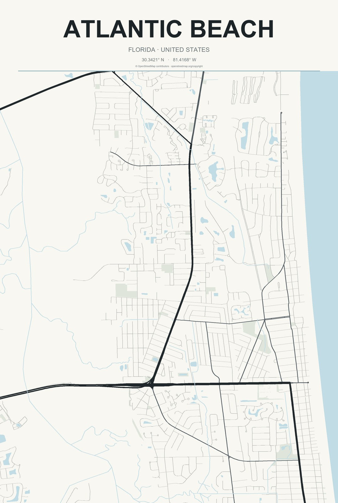 Atlantic Beach, Florida City Map Aluminum Sign in Headline Atlas style
