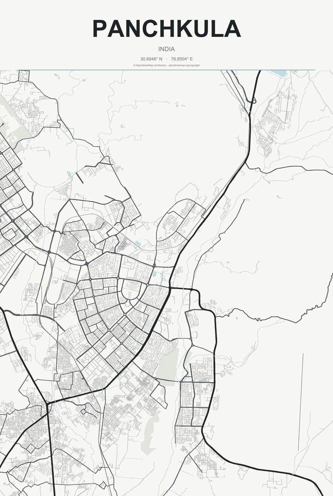 Panchkula, India City Map Aluminum Sign in Headline Atlas style