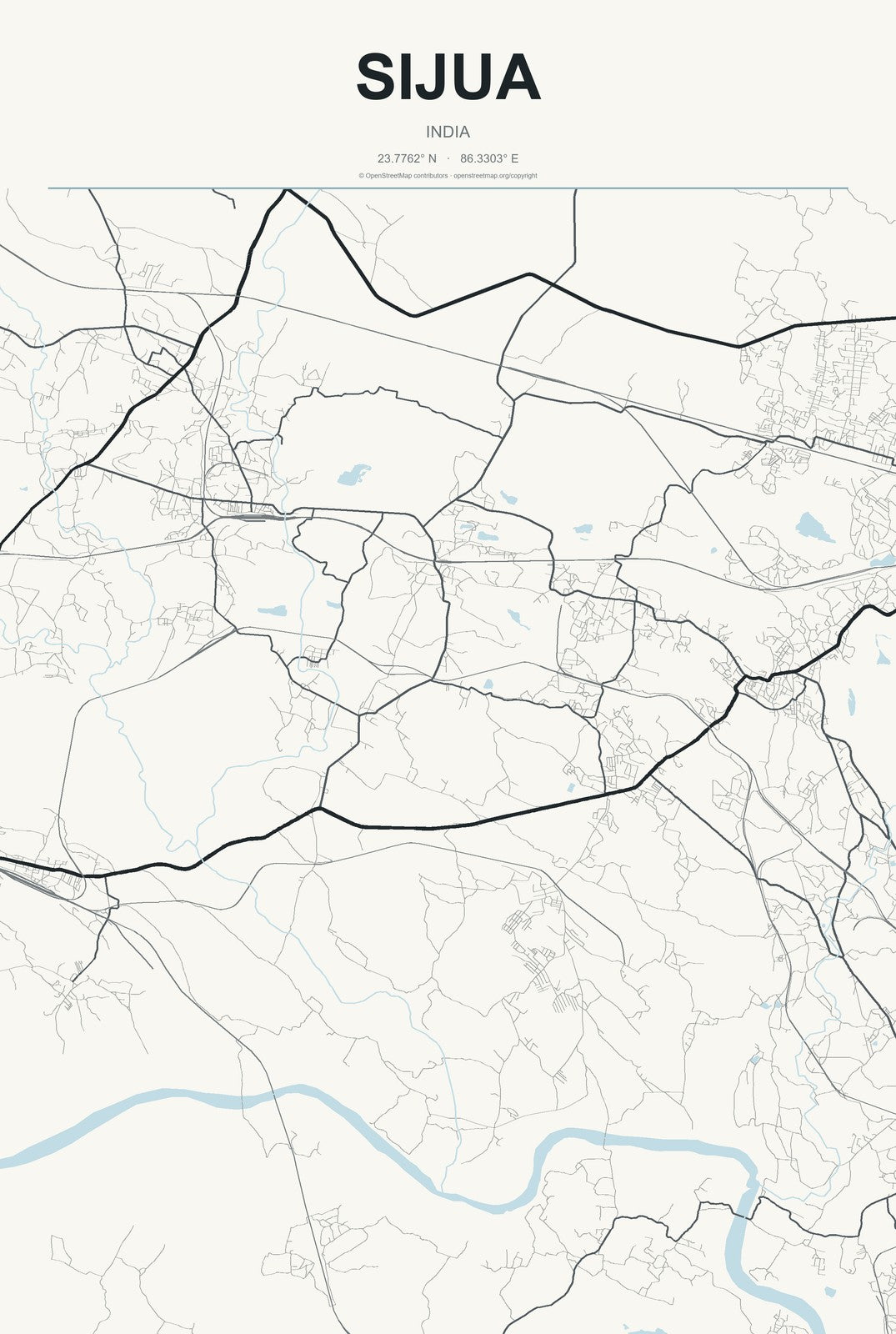 Sijua, India City Map Aluminum Sign in Headline Atlas style