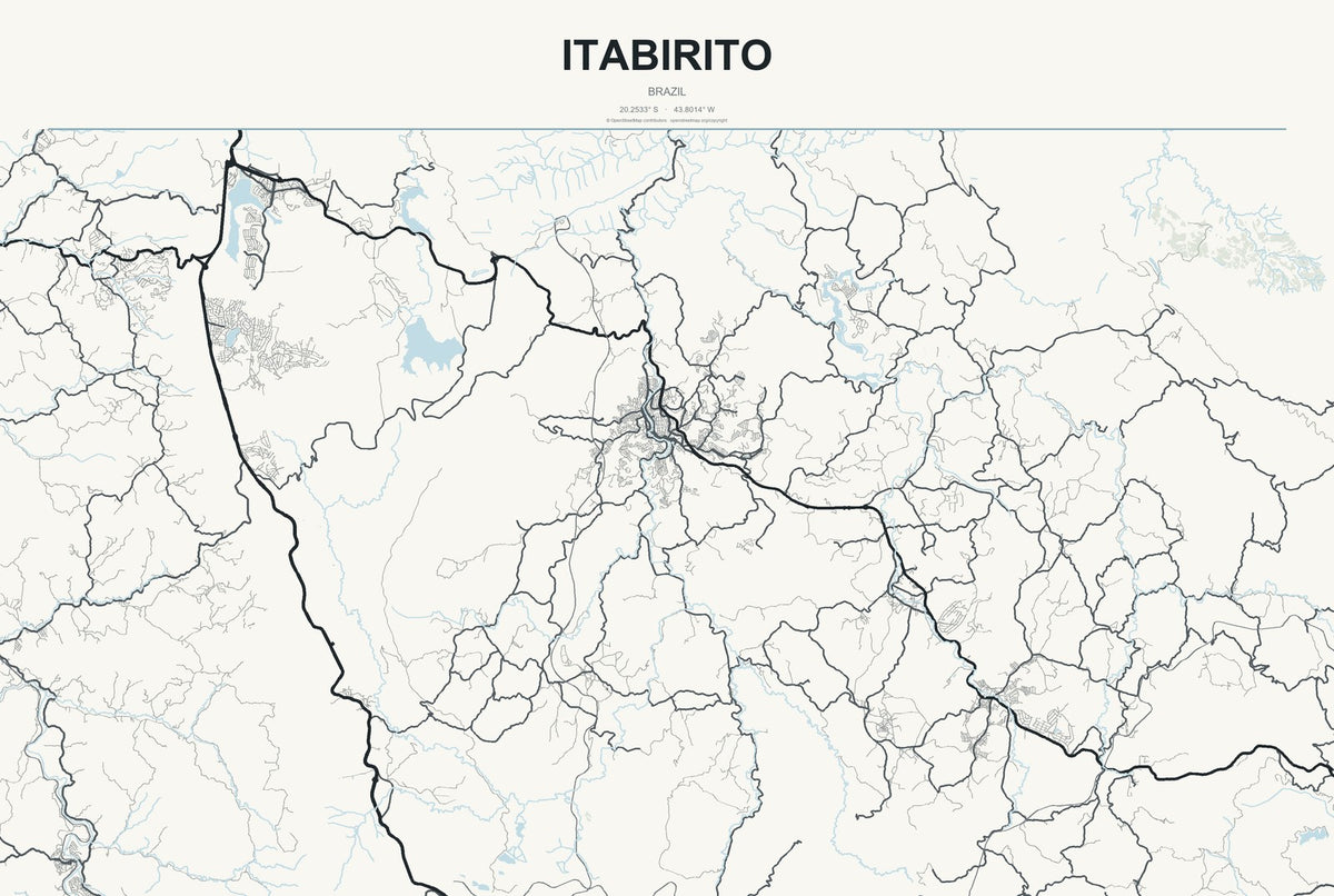 Itabirito, Brazil City Map Aluminum Sign in Headline Atlas style