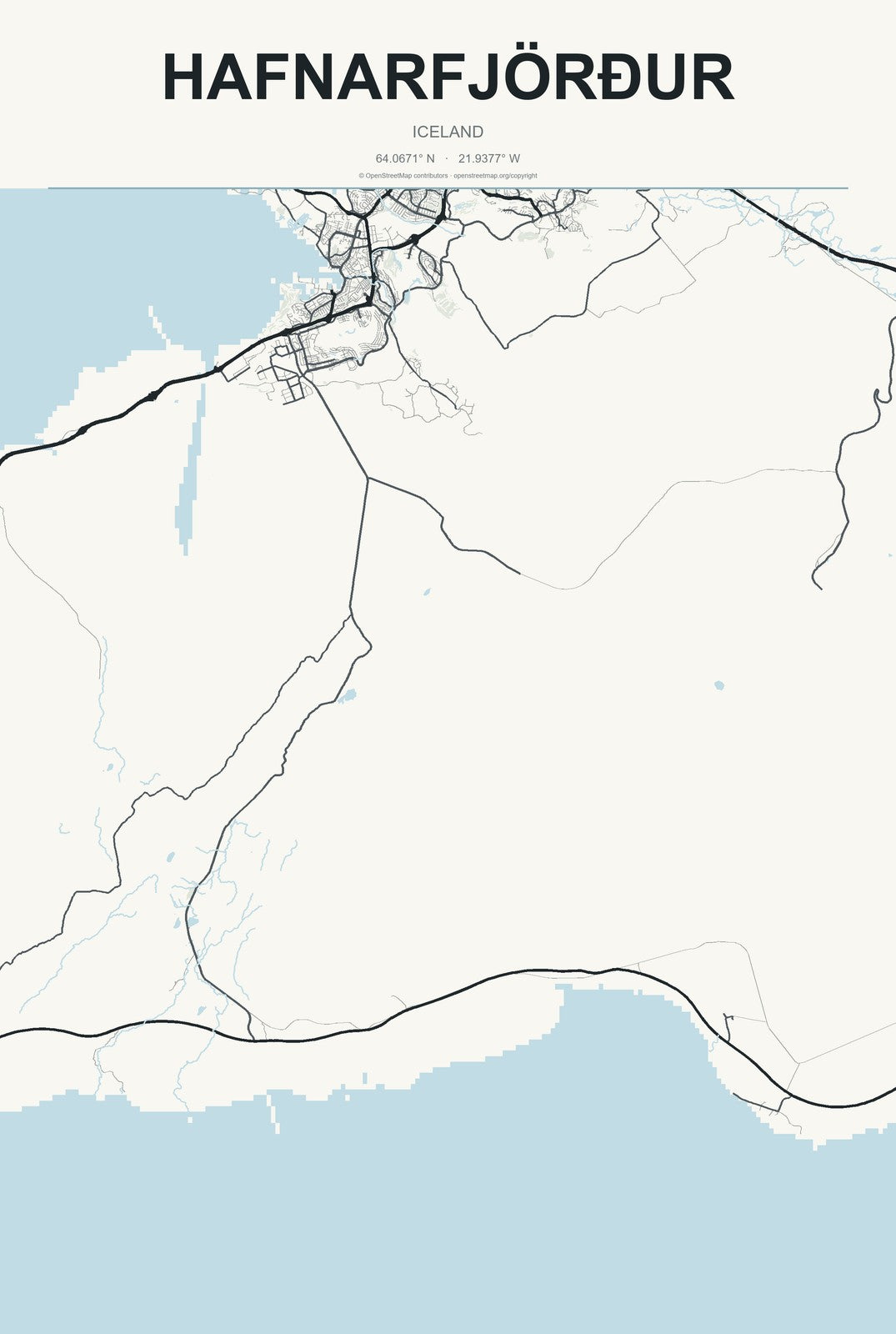 Hafnarfjörður, Iceland City Map Aluminum Sign in Headline Atlas style