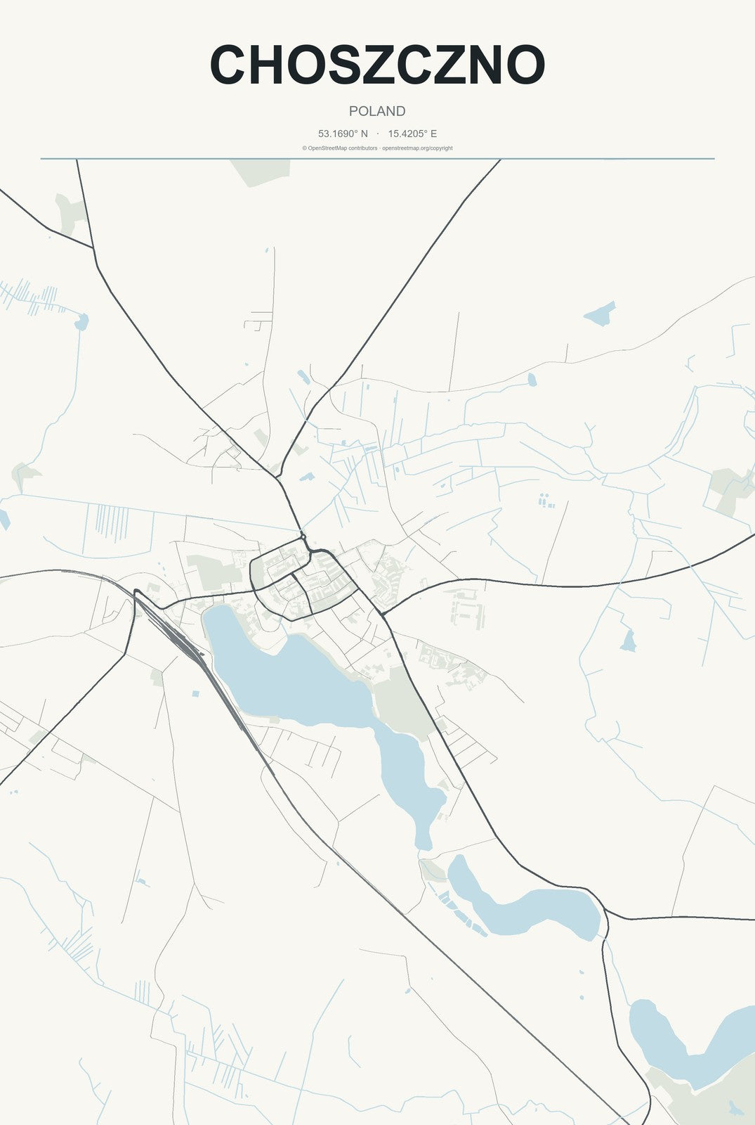 Choszczno, Poland City Map Aluminum Sign in Headline Atlas style