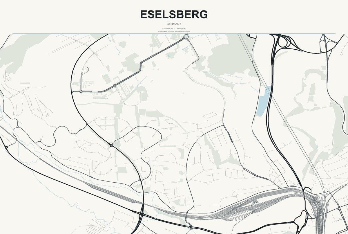 Eselsberg, Germany City Map Aluminum Sign in Headline Atlas style