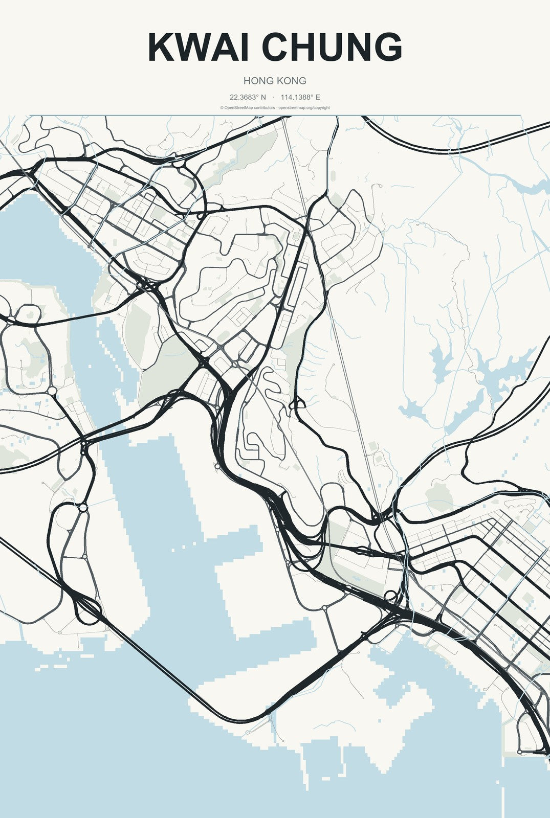 Kwai Chung, Hong Kong City Map Aluminum Sign in Headline Atlas style