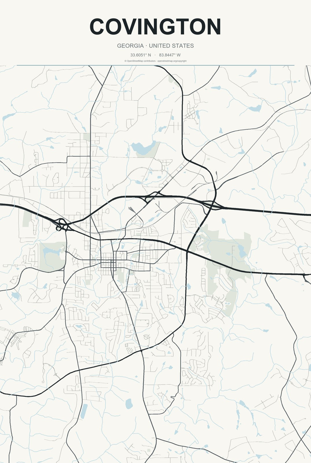 Covington, Georgia City Map Aluminum Sign in Headline Atlas style