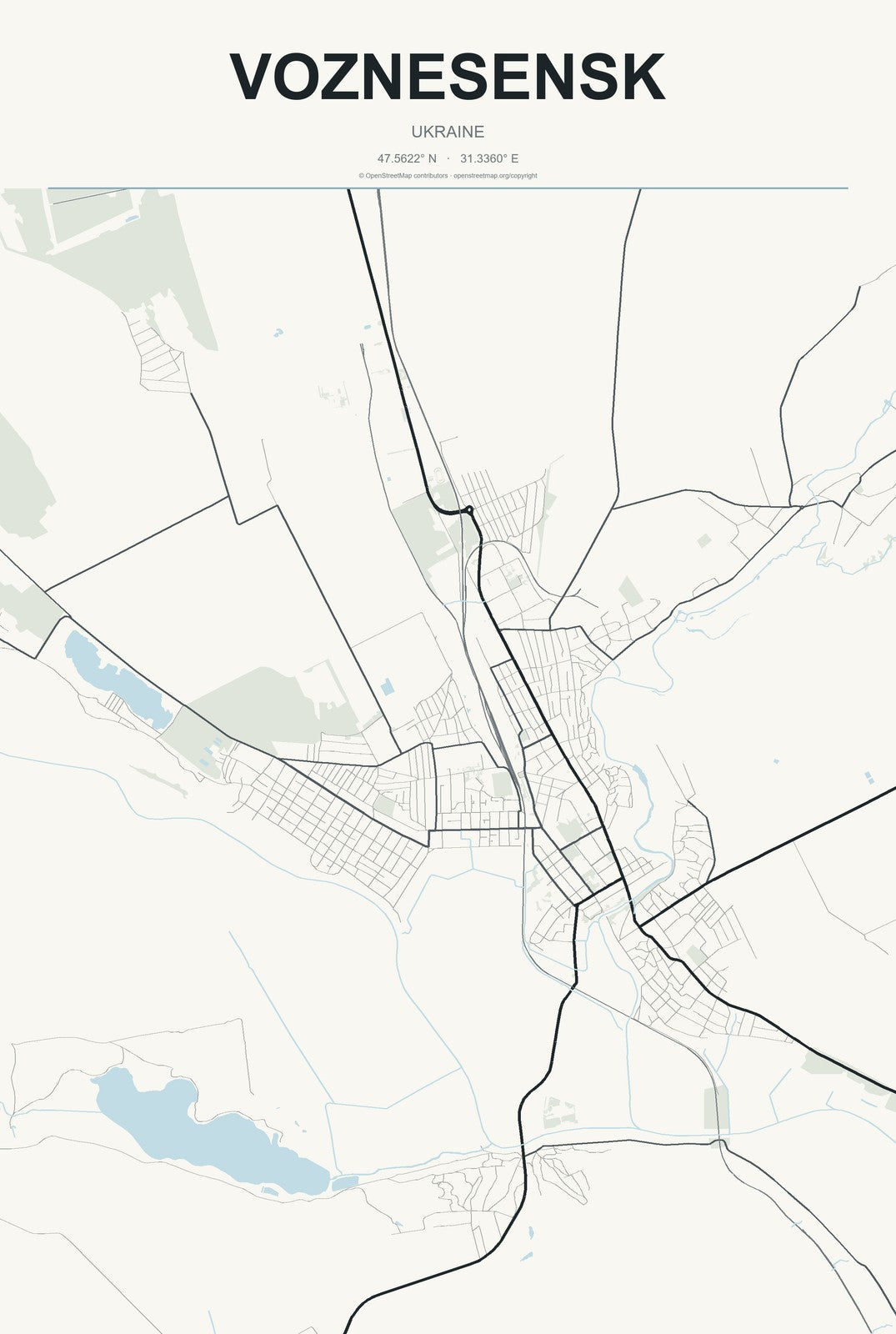 Voznesensk, Ukraine City Map Aluminum Sign in Headline Atlas style