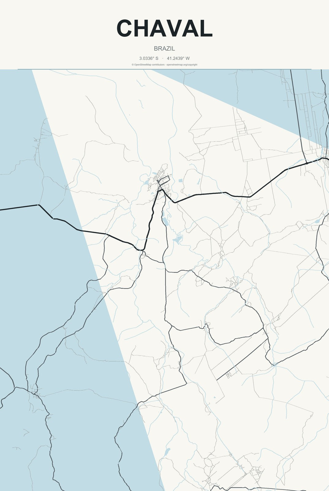 Chaval, Brazil City Map Aluminum Sign in Headline Atlas style