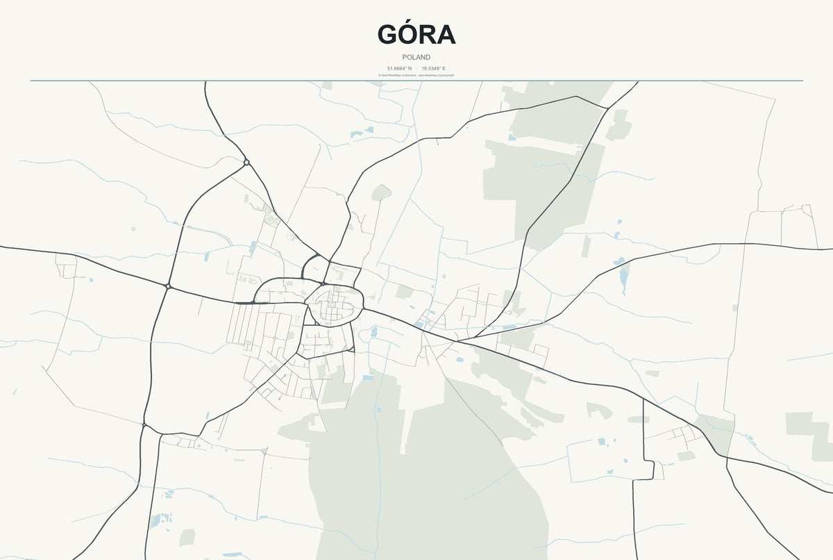 Góra, Poland City Map Aluminum Sign in Headline Atlas style