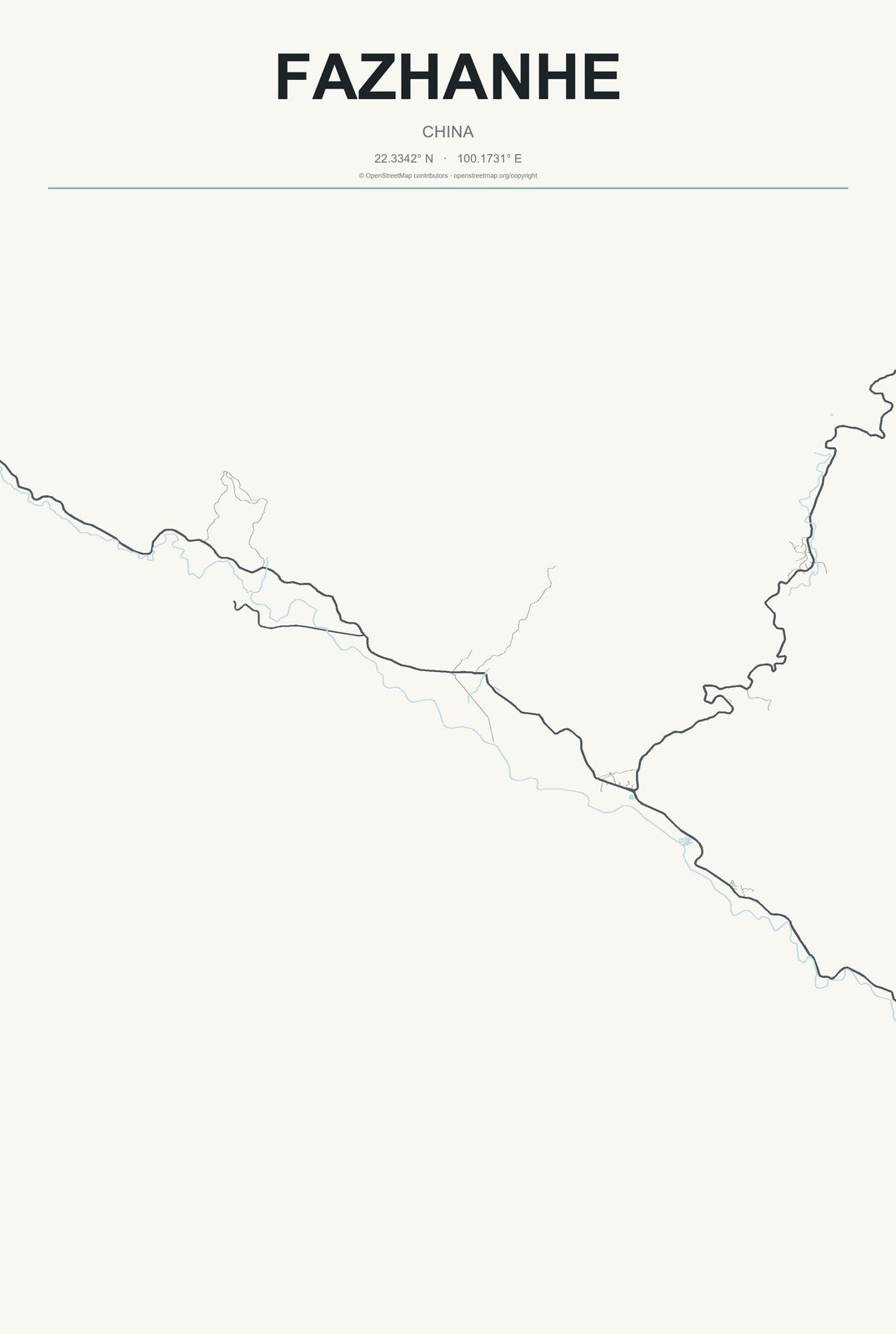 Fazhanhe, China City Map Aluminum Sign in Headline Atlas style