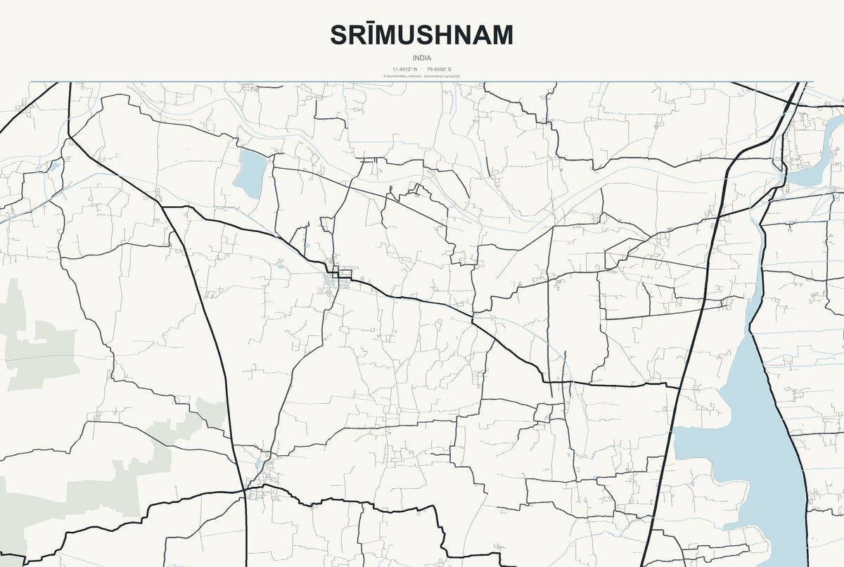 Srīmushnam, India City Map Aluminum Sign in Headline Atlas style