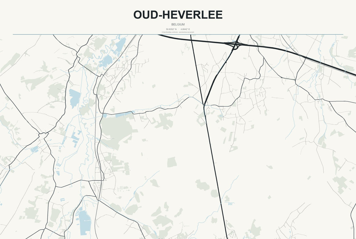 Oud-Heverlee, Belgium City Map Aluminum Sign in Headline Atlas style