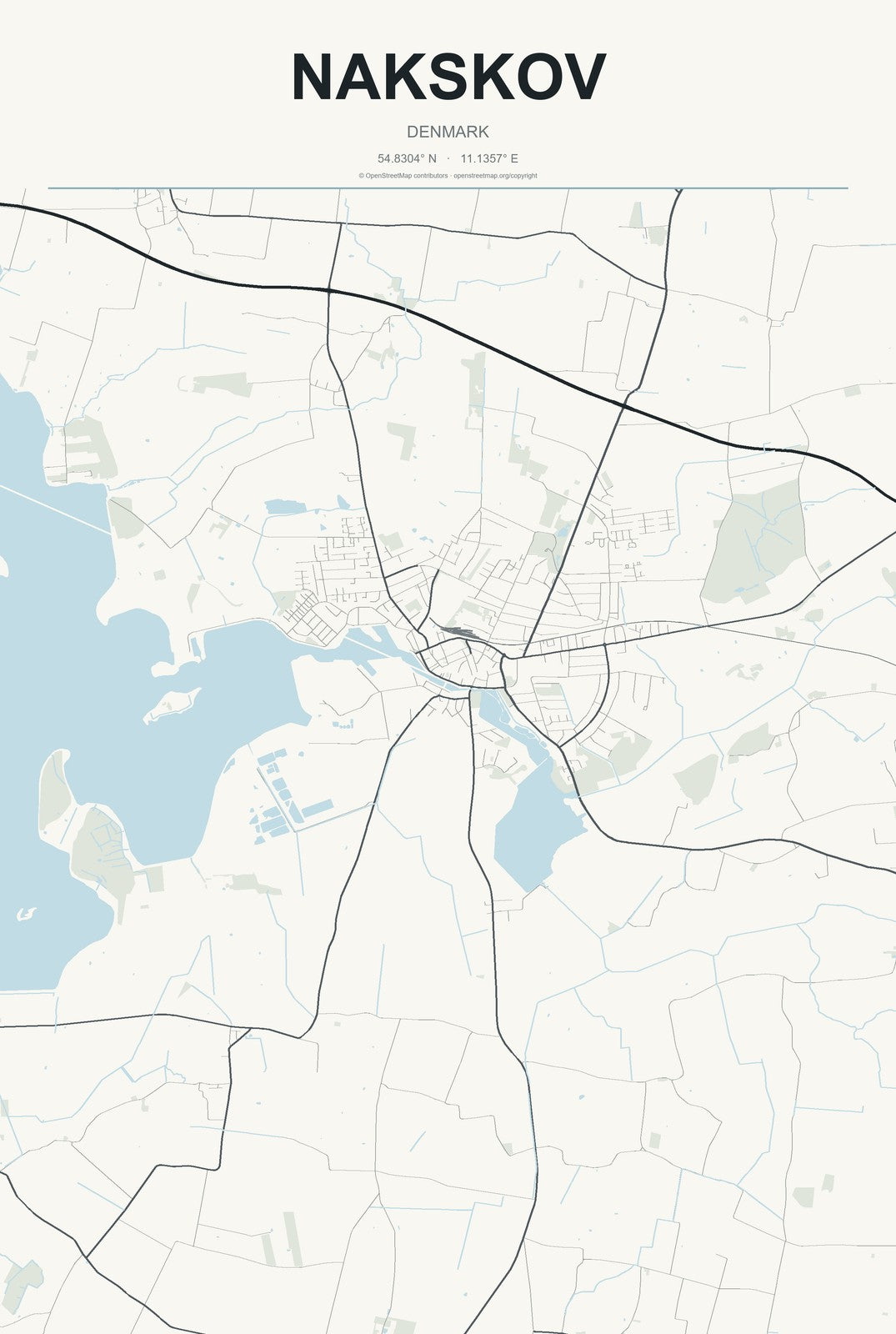 Nakskov, Denmark City Map Aluminum Sign in Headline Atlas style