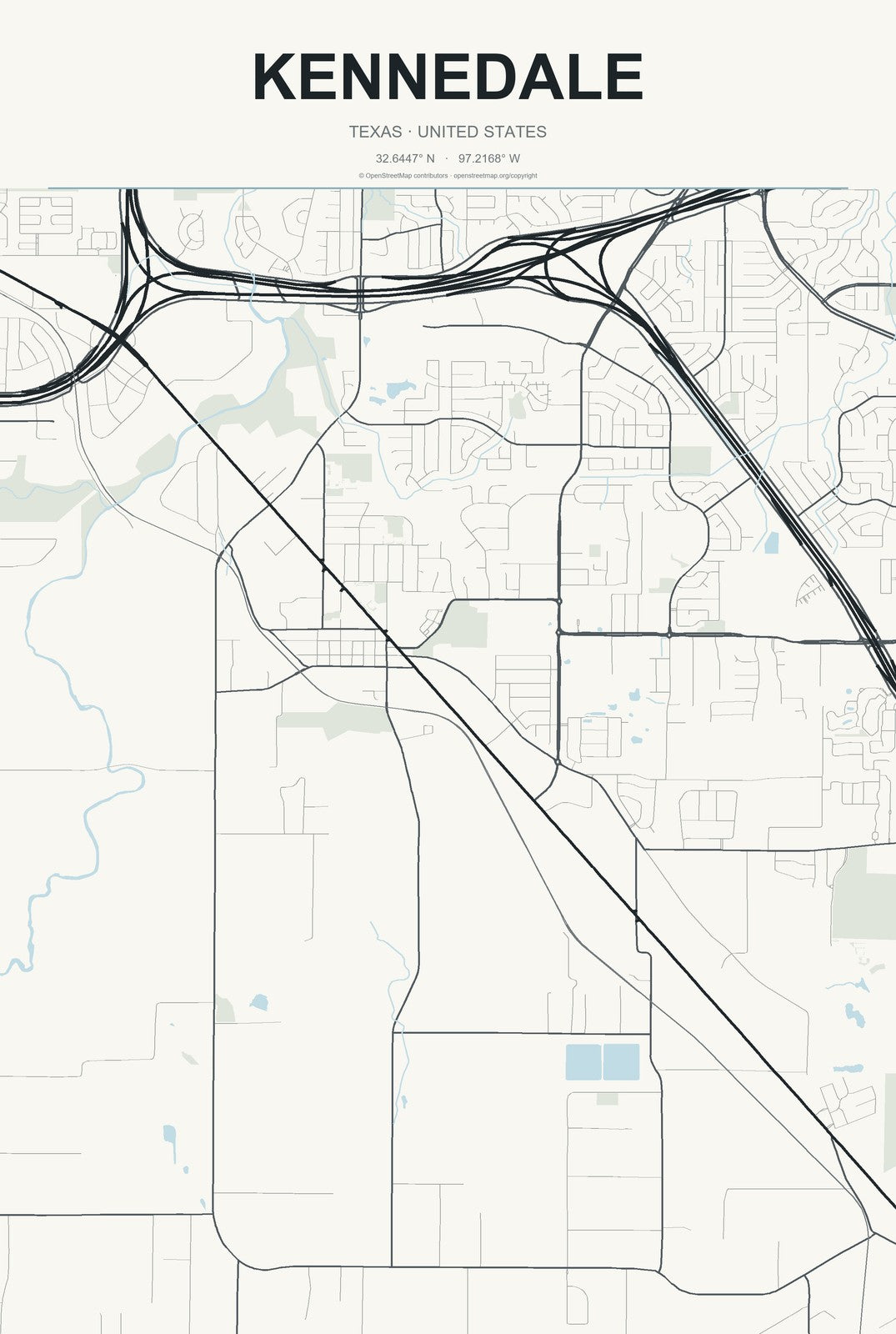 Kennedale, Texas City Map Aluminum Sign in Headline Atlas style