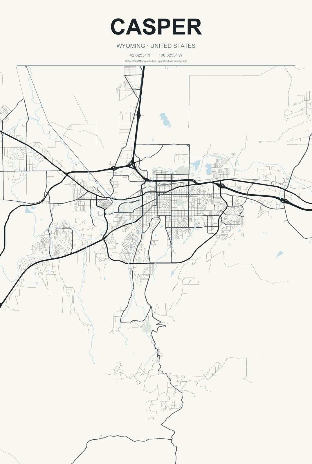 Casper, Wyoming City Map Aluminum Sign in Headline Atlas style