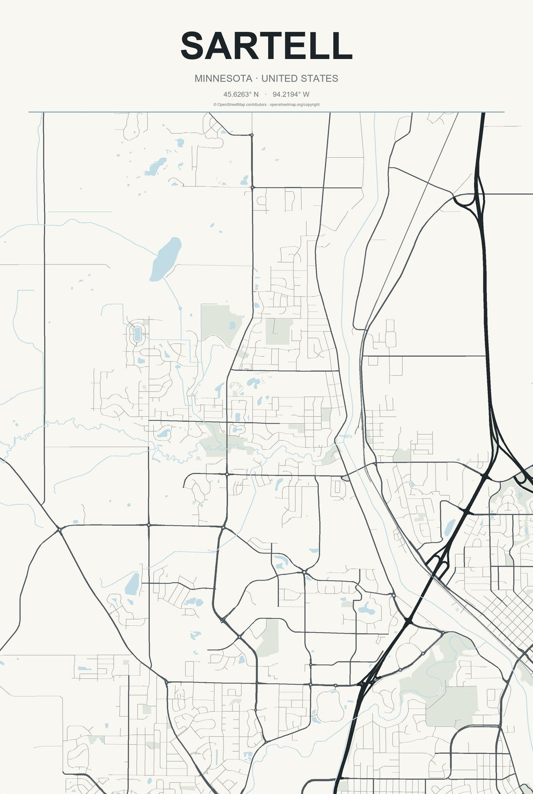 Sartell, Minnesota City Map Aluminum Sign in Headline Atlas style