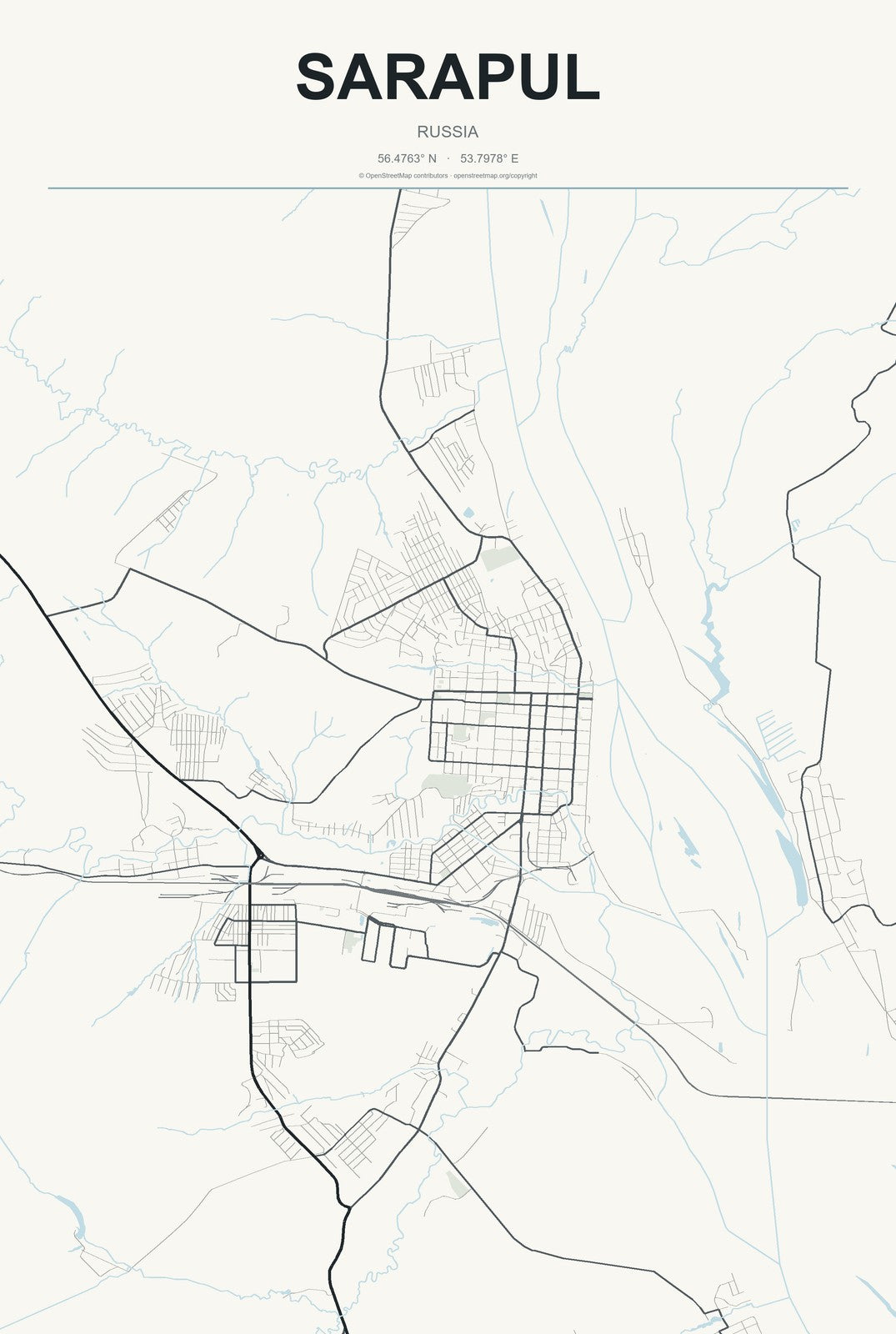 Sarapul, Russia City Map Aluminum Sign in Headline Atlas style