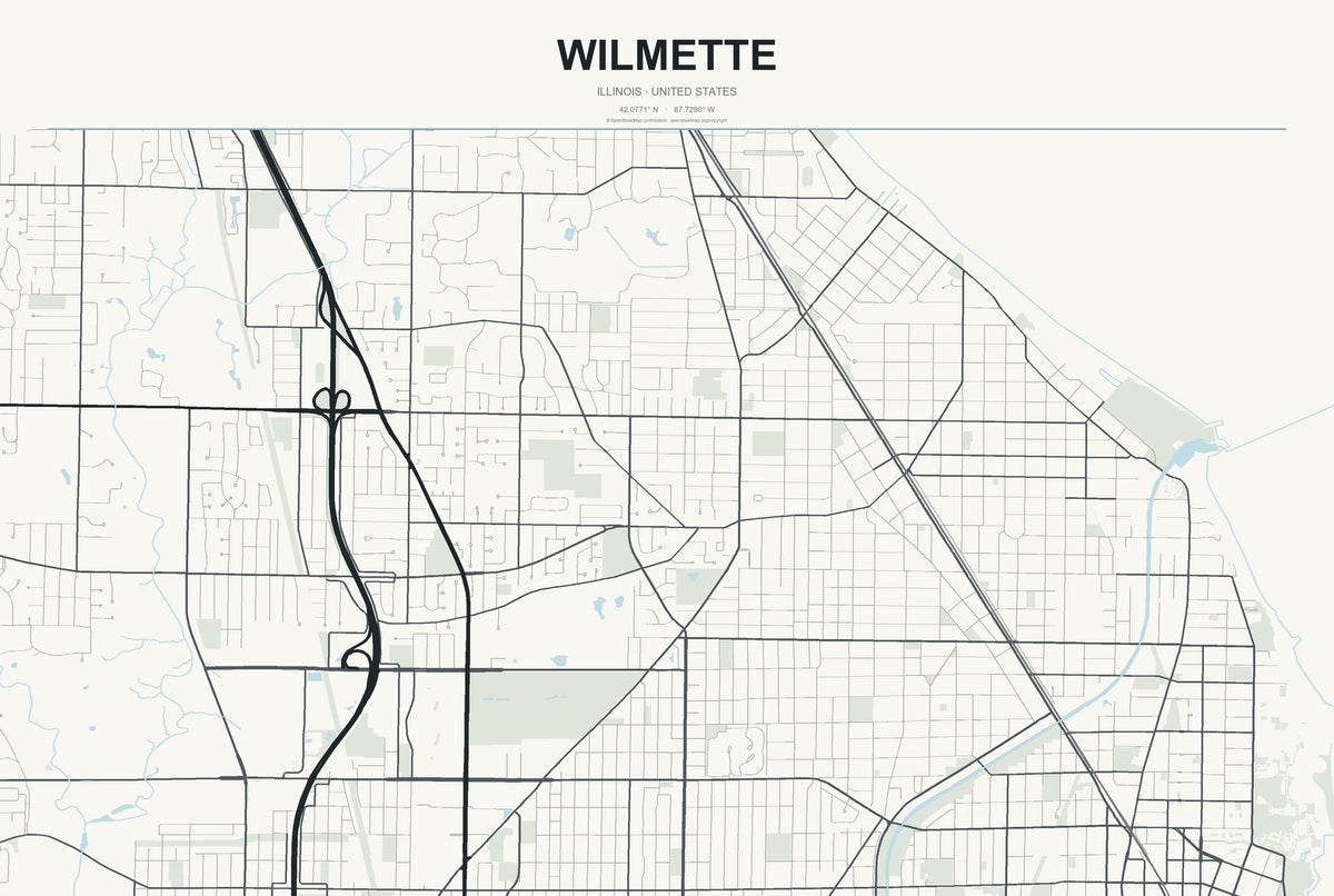 Wilmette, Illinois City Map Aluminum Sign in Headline Atlas style