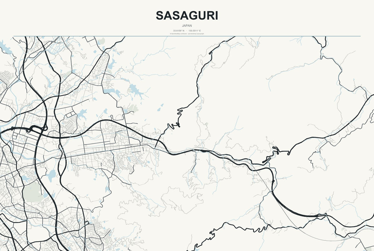 Sasaguri, Japan City Map Aluminum Sign in Headline Atlas style