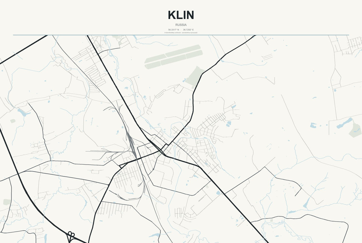 Klin, Russia City Map Aluminum Sign in Headline Atlas style