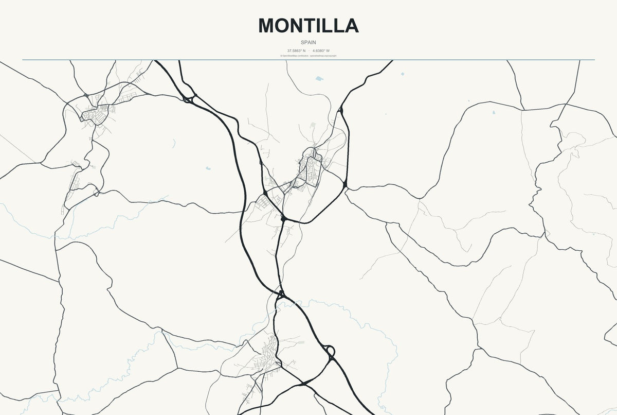 Montilla, Spain City Map Aluminum Sign in Headline Atlas style