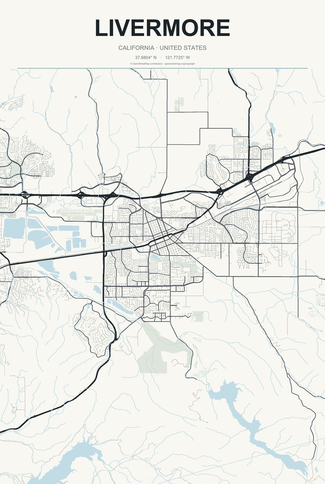 Livermore, California City Map Aluminum Sign in Headline Atlas style