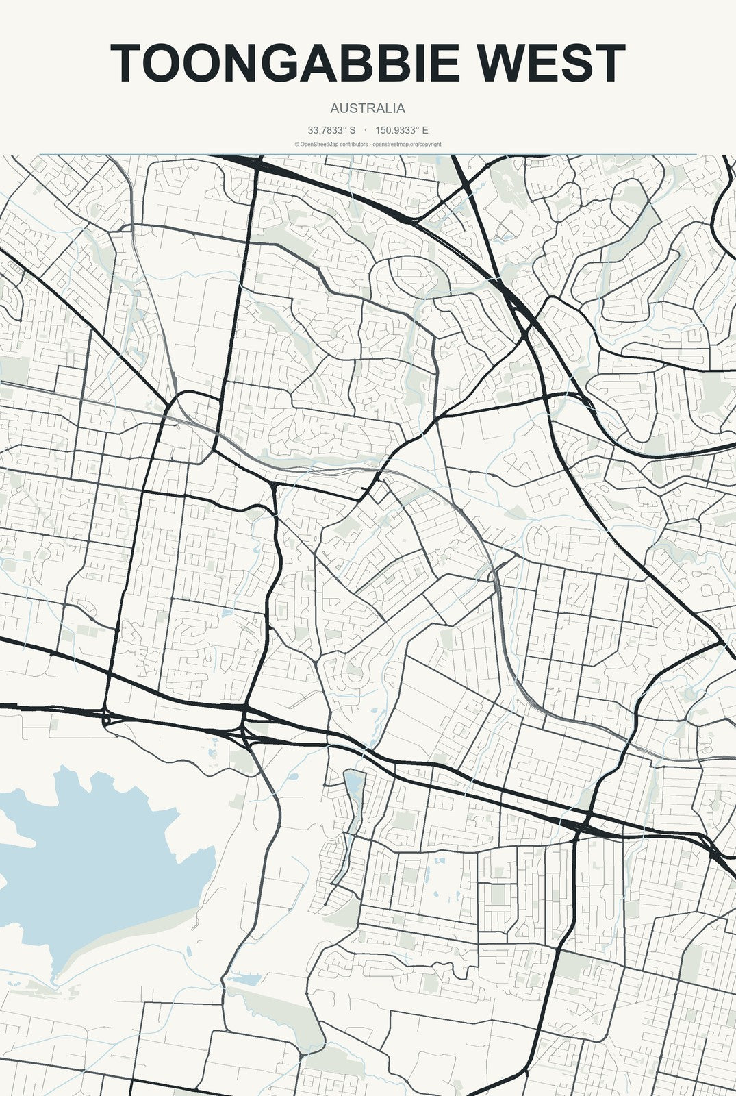 Toongabbie West, Australia City Map Aluminum Sign in Headline Atlas style