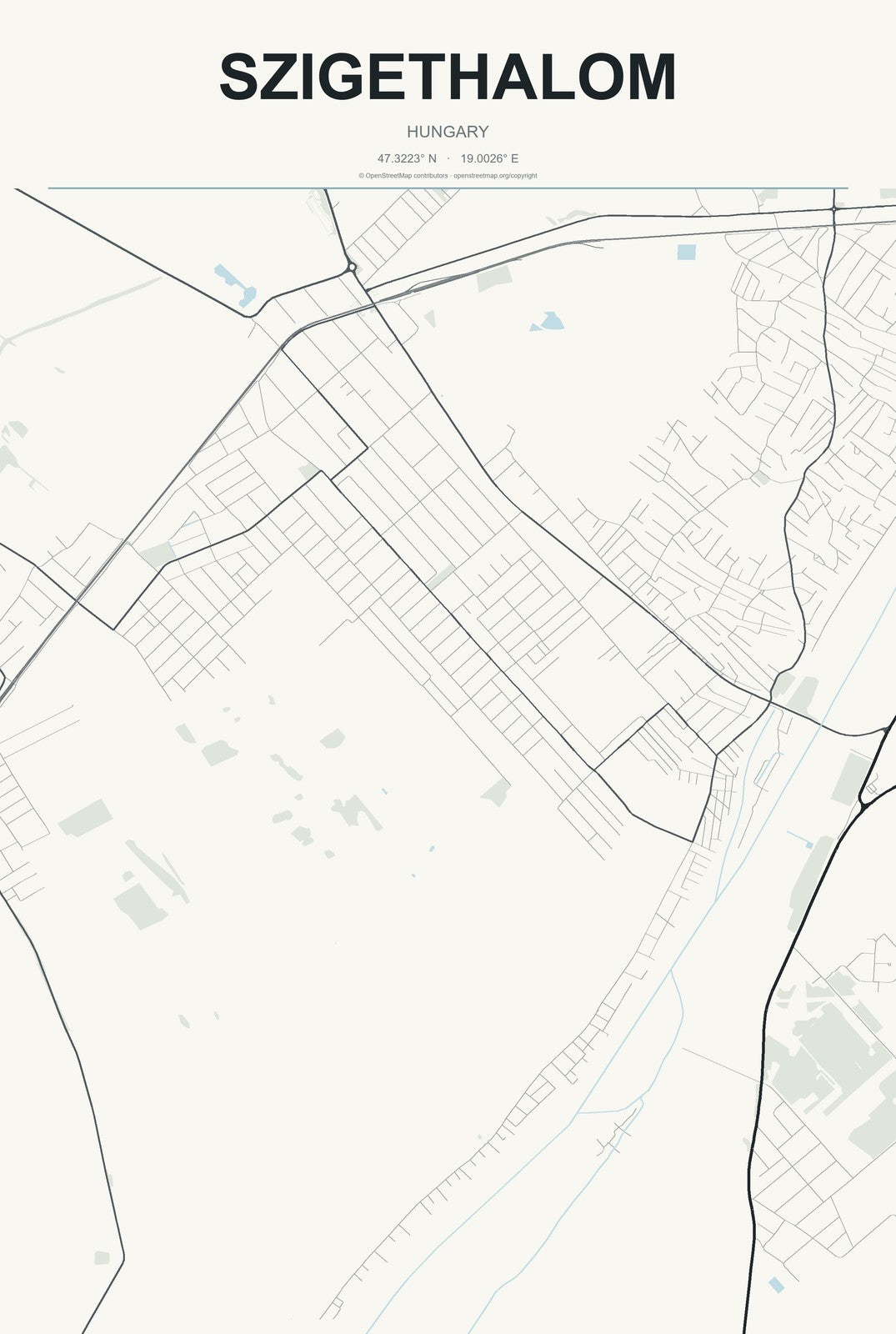 Szigethalom, Hungary City Map Aluminum Sign in Headline Atlas style