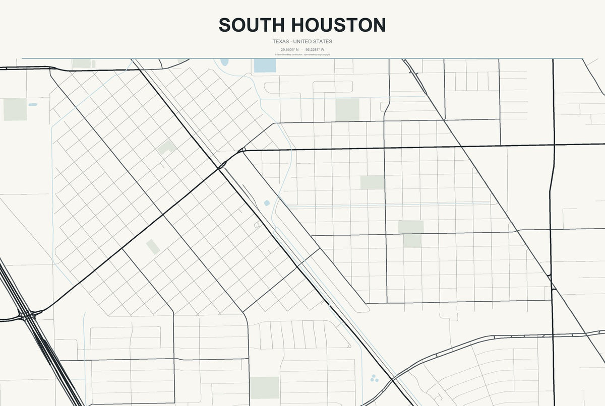 South Houston, Texas City Map Aluminum Sign in Headline Atlas style