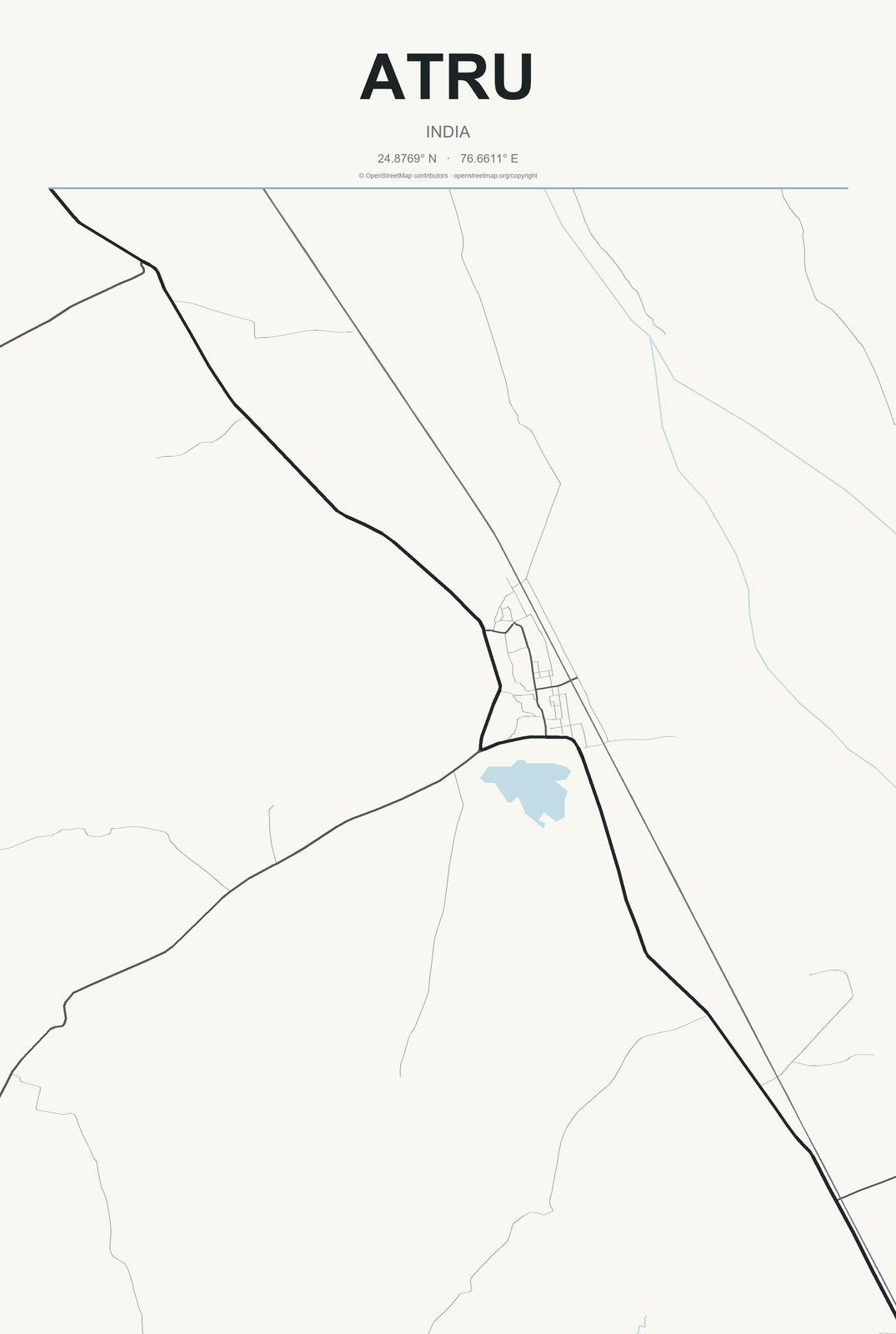 Atru, India City Map Aluminum Sign in Headline Atlas style
