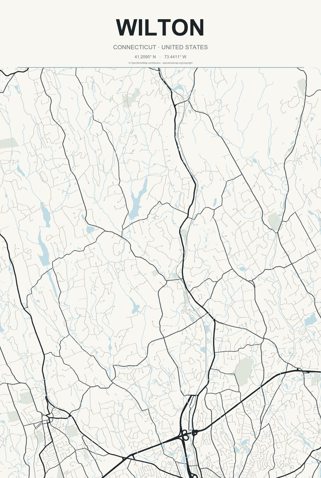Wilton, Connecticut City Map Aluminum Sign in Headline Atlas style