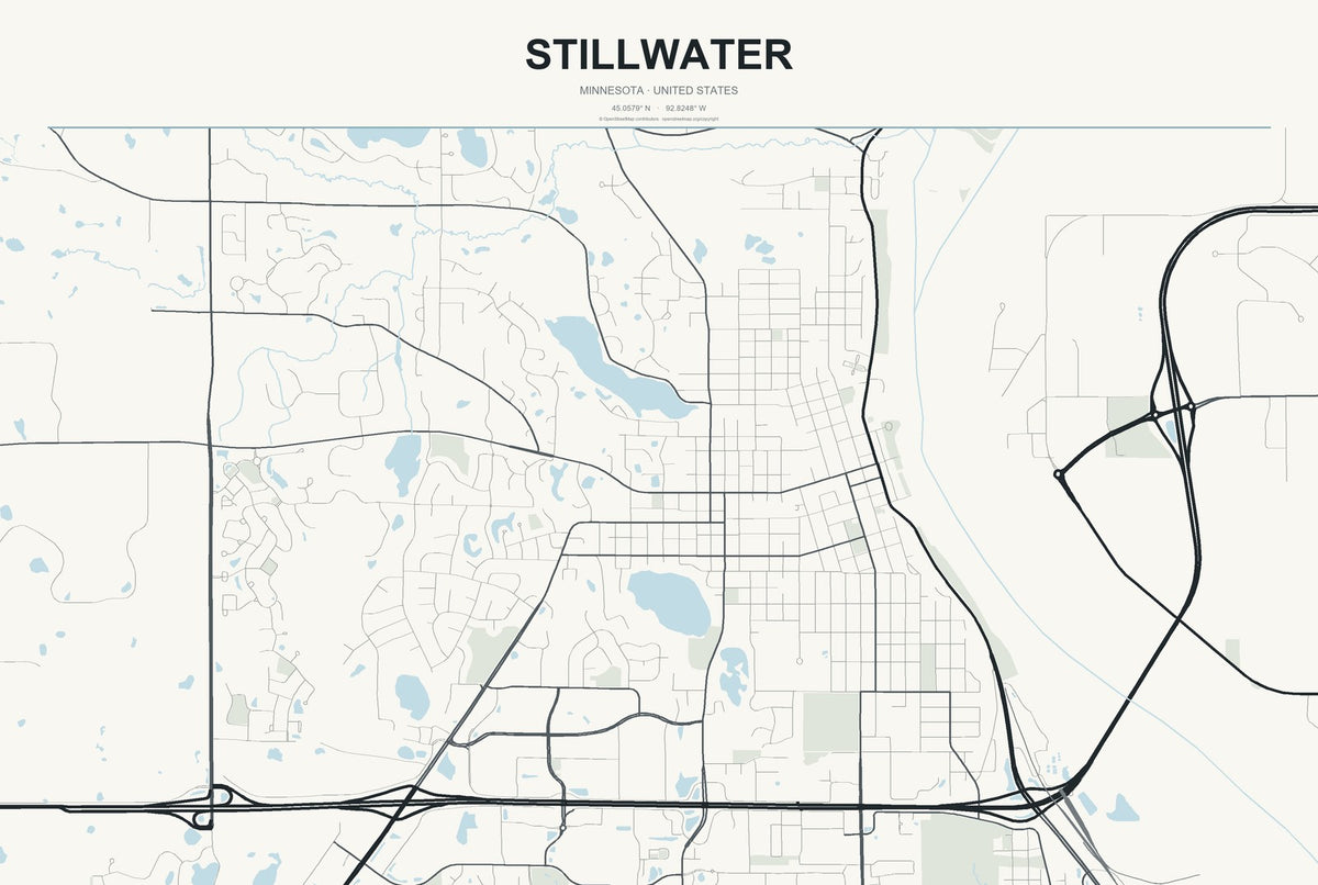 Stillwater, Minnesota City Map Aluminum Sign in Headline Atlas style
