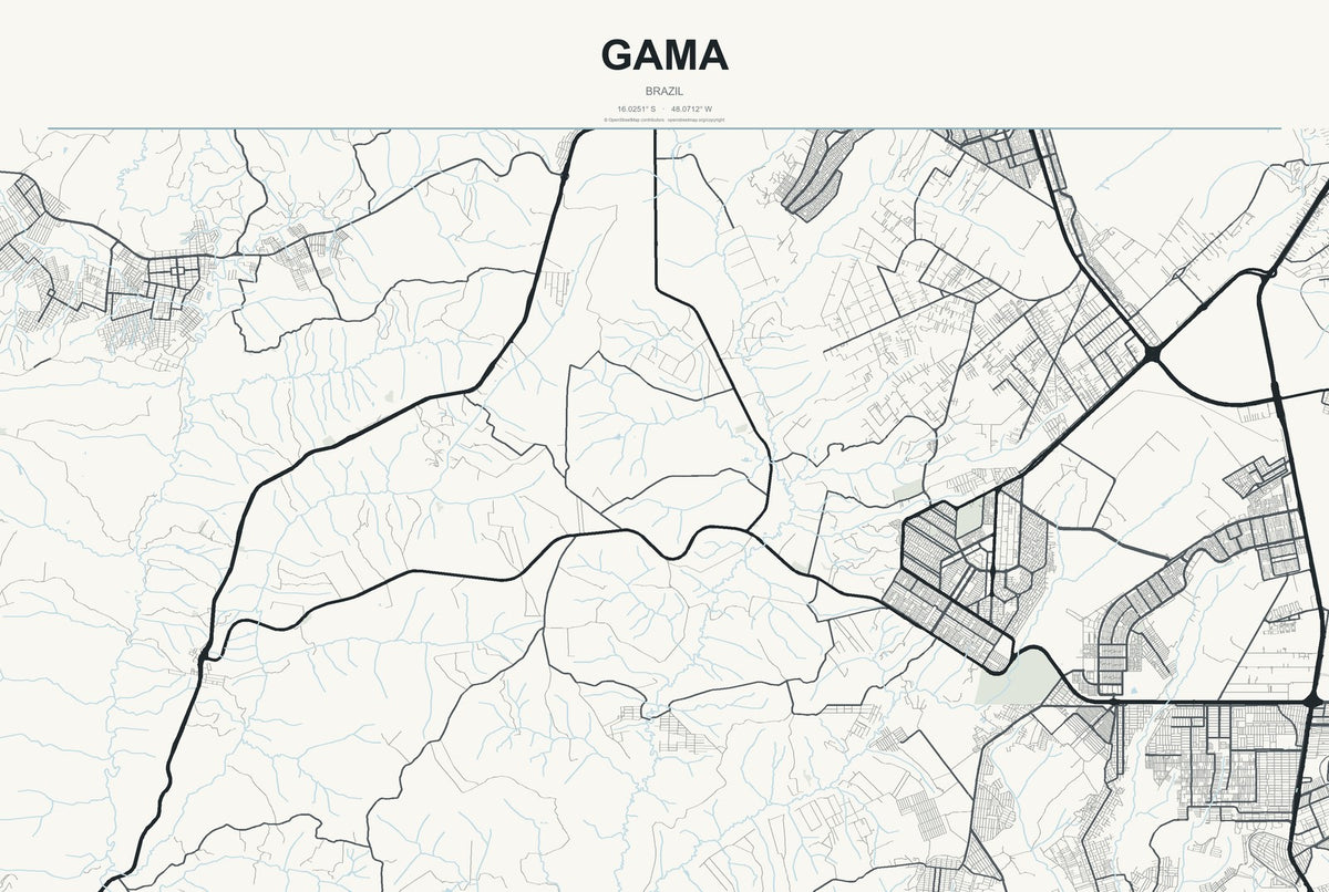 Gama, Brazil City Map Aluminum Sign in Headline Atlas style