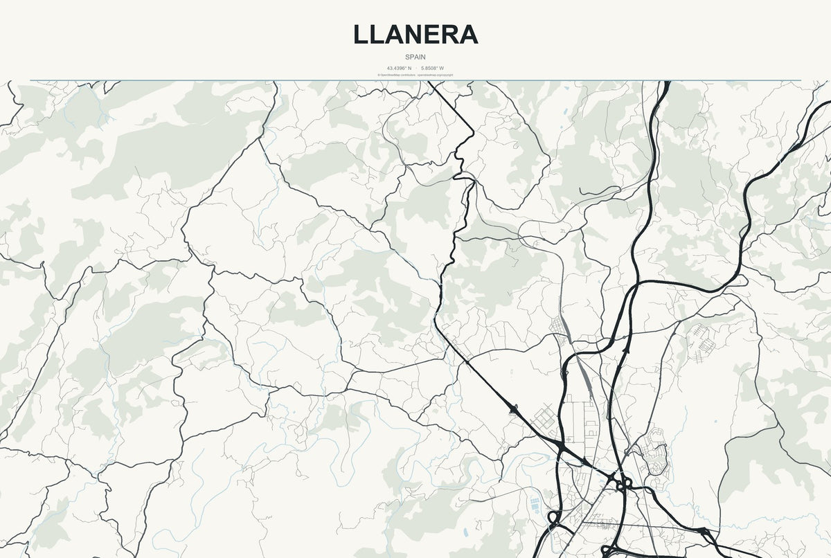 Llanera, Spain City Map Aluminum Sign in Headline Atlas style