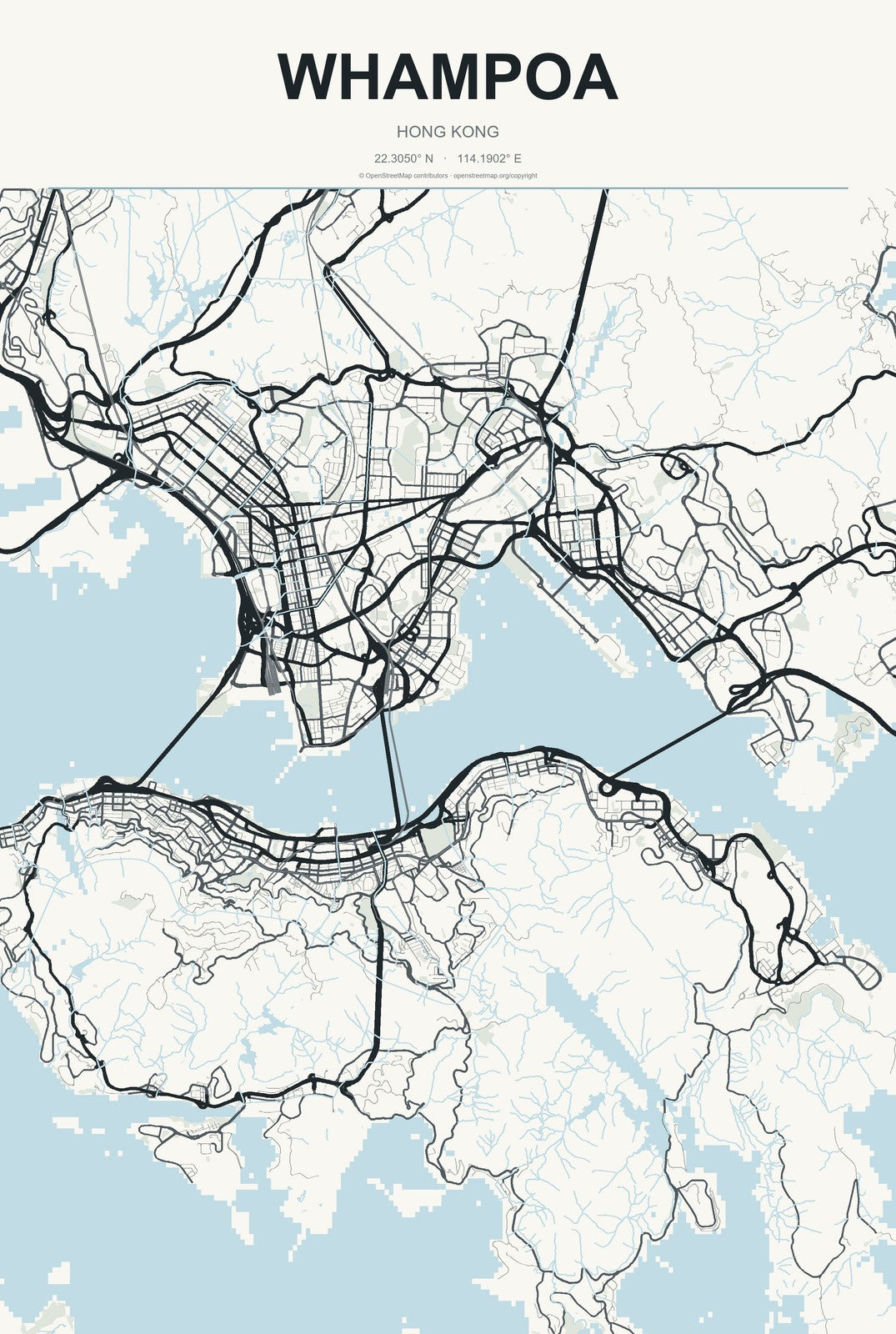 Whampoa, Hong Kong City Map Aluminum Sign in Headline Atlas style