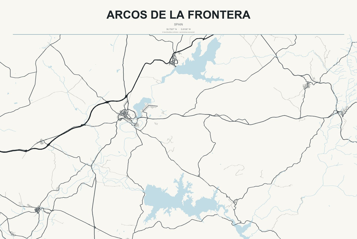 Arcos de la Frontera, Spain City Map Aluminum Sign in Headline Atlas style