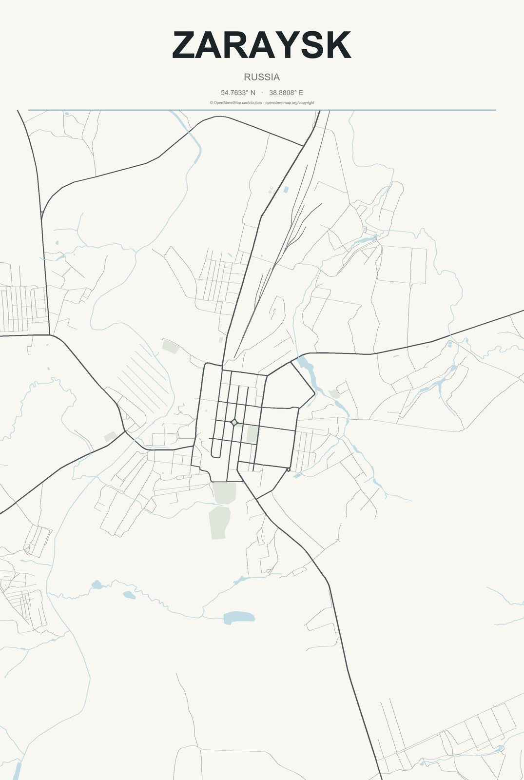 Zaraysk, Russia City Map Aluminum Sign in Headline Atlas style