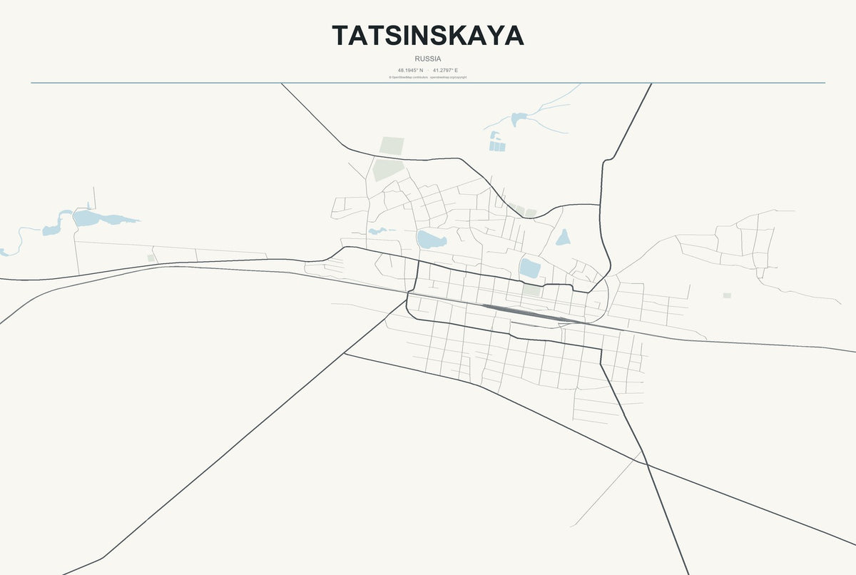 Tatsinskaya, Russia City Map Aluminum Sign in Headline Atlas style