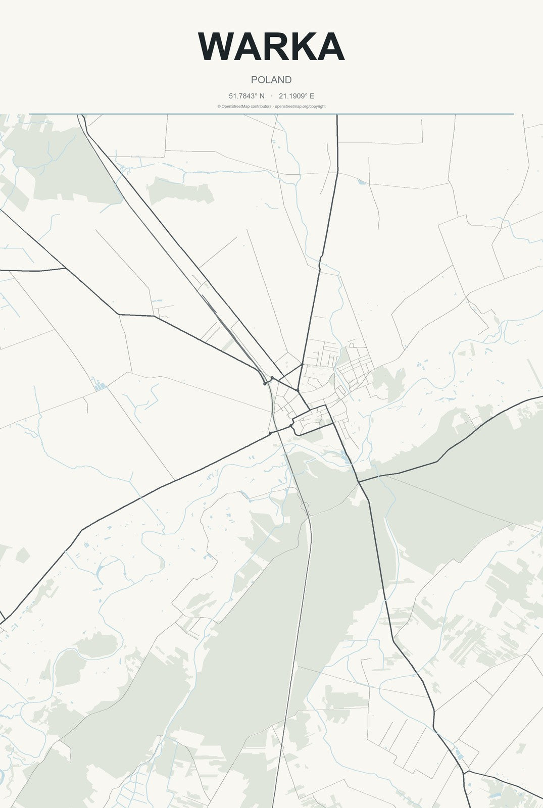 Warka, Poland City Map Aluminum Sign in Headline Atlas style