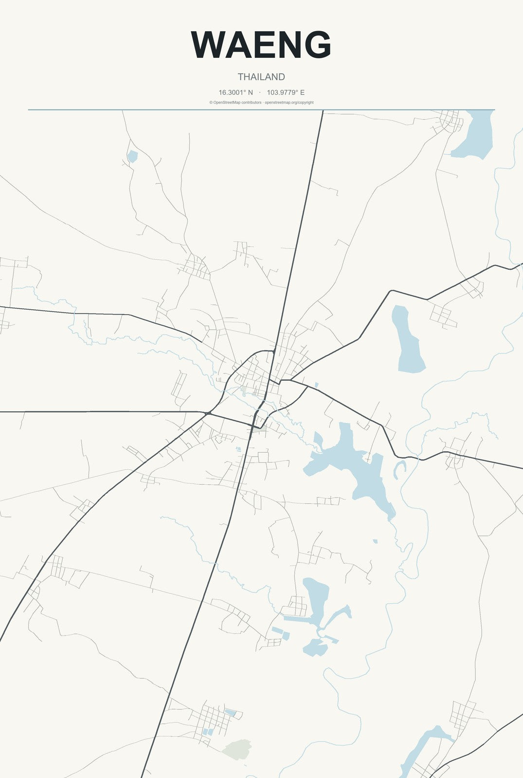 Waeng, Thailand City Map Aluminum Sign in Headline Atlas style