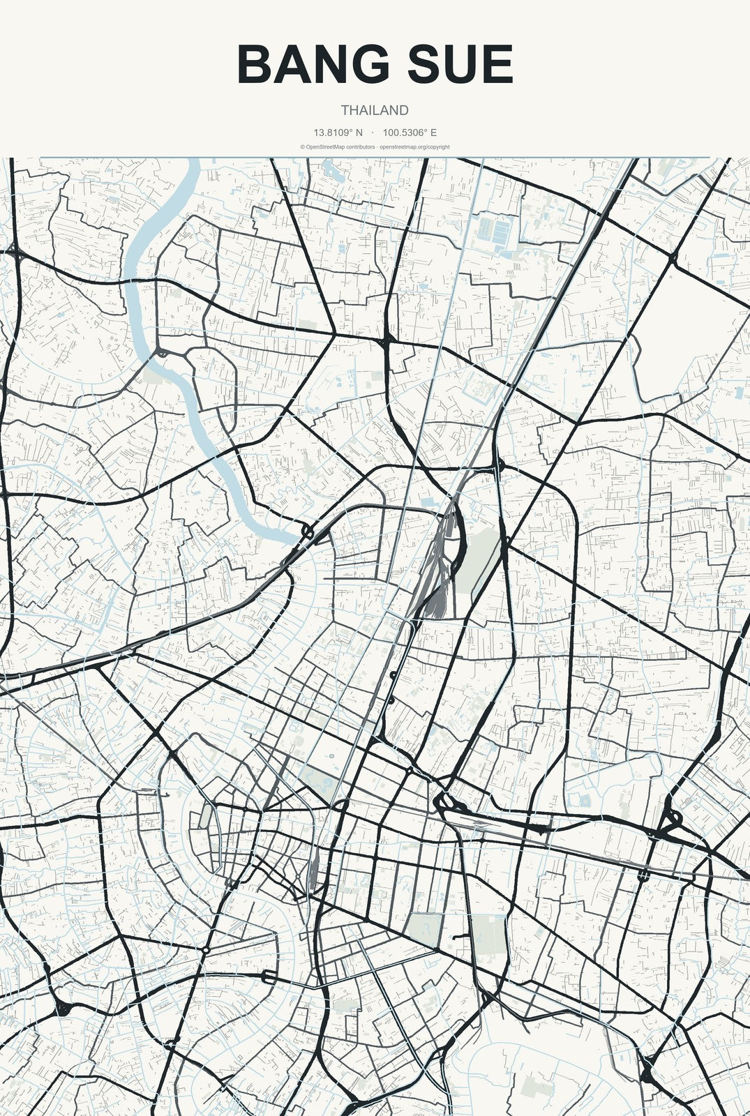 Bang Sue, Thailand City Map Aluminum Sign in Headline Atlas style