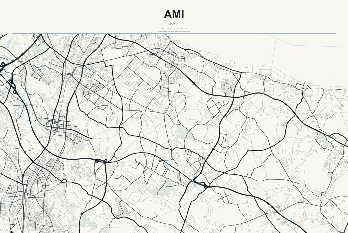 Ami, Japan City Map Aluminum Sign in Headline Atlas style