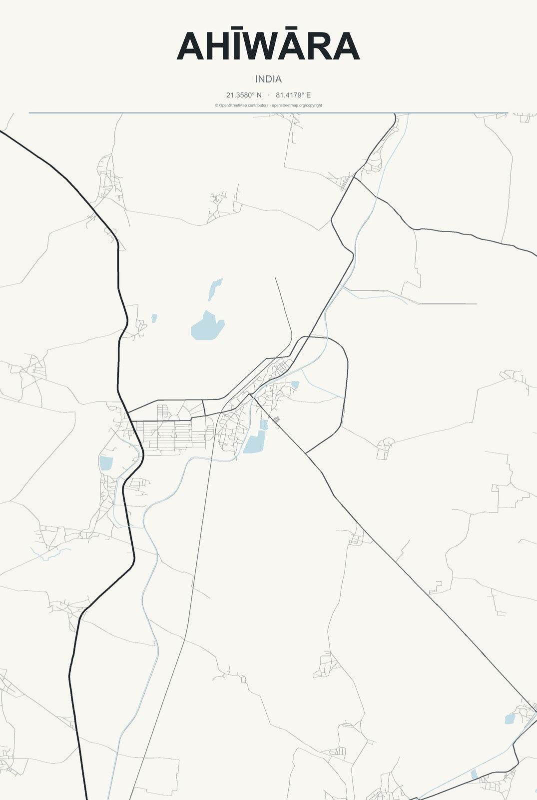 Ahīwāra, India City Map Aluminum Sign in Headline Atlas style