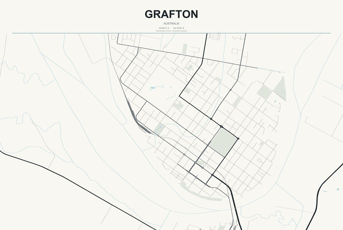 Grafton, Australia City Map Aluminum Sign in Headline Atlas style