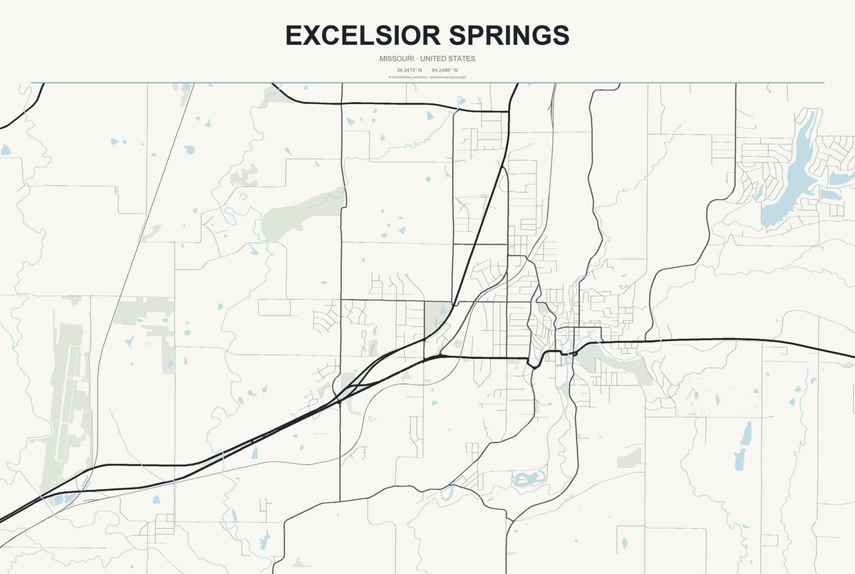 Excelsior Springs, Missouri City Map Aluminum Sign in Headline Atlas style